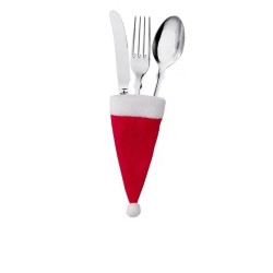 Mini caciulita Craciun Eurozep pentru tacamuri, alb cu rosu, 12 cm